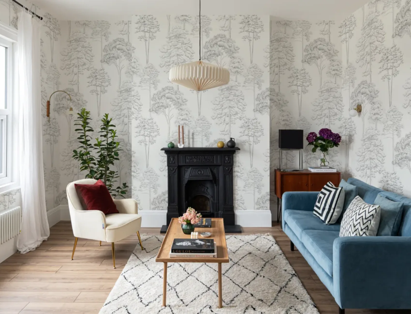 Gray Illustrated Trees Repeat Pattern Wallpaper