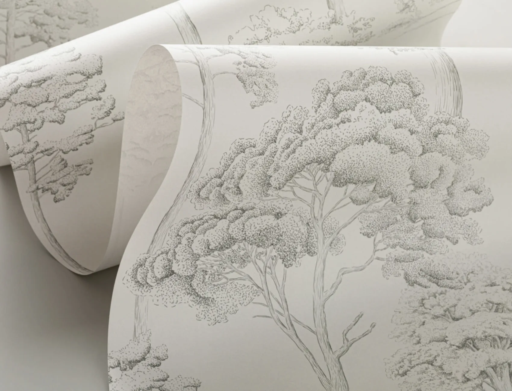 Gray Illustrated Trees Repeat Pattern Wallpaper