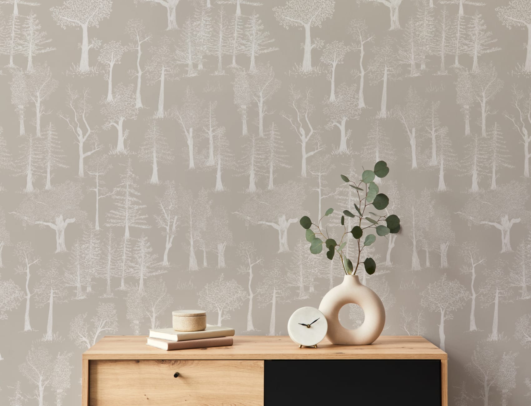 Beige illustreret traditionelt skovtapet