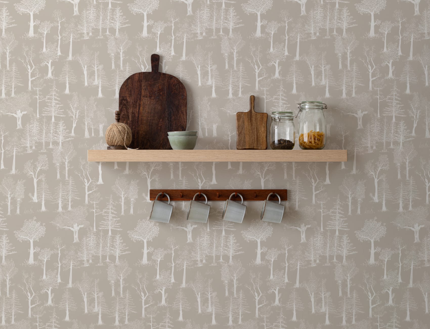 Beige illustreret traditionelt skovtapet