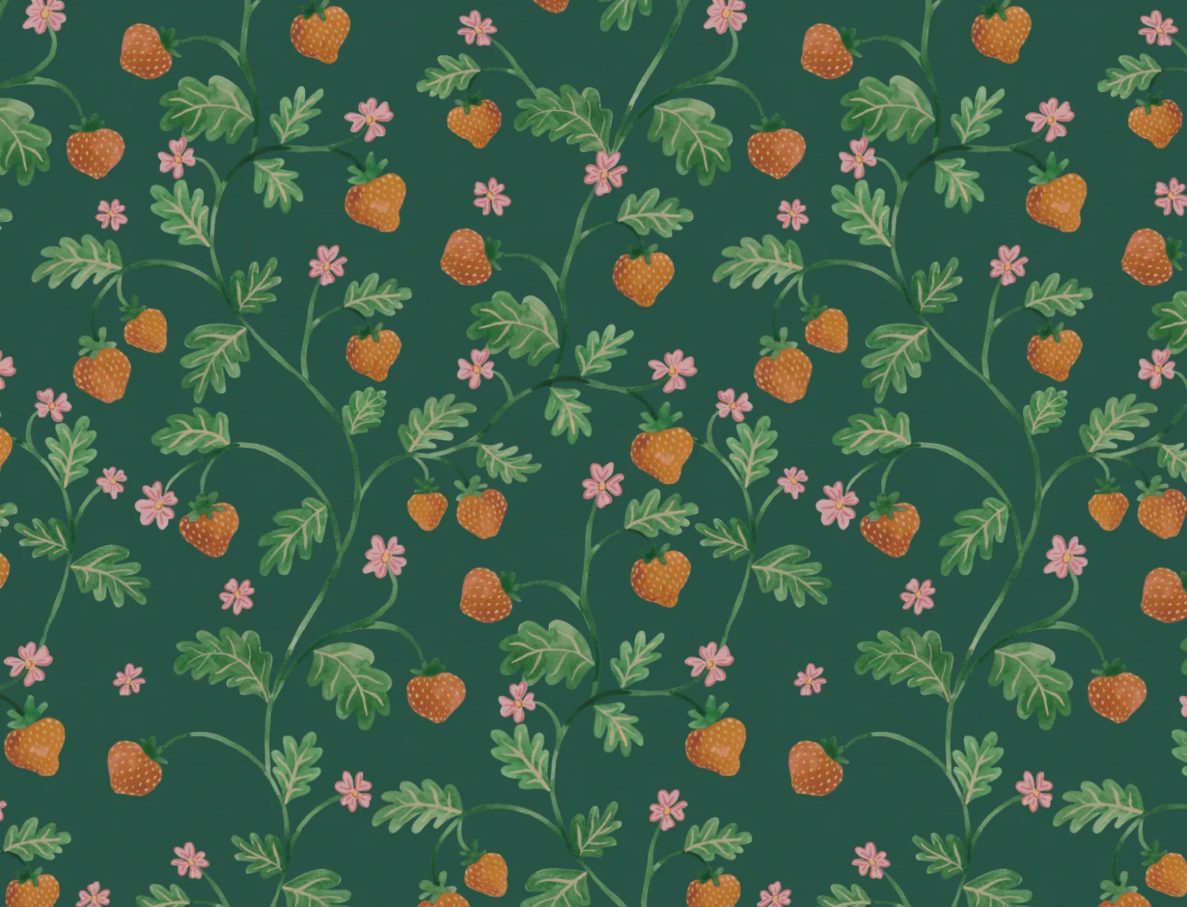Vihreä Vintage vesivärit Mansikka Foliage tapetti