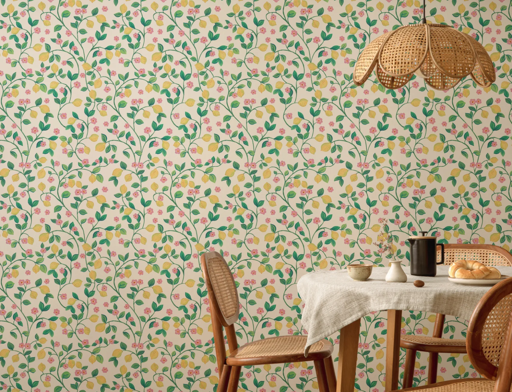 Papier peint blanc Petits citrons botaniques