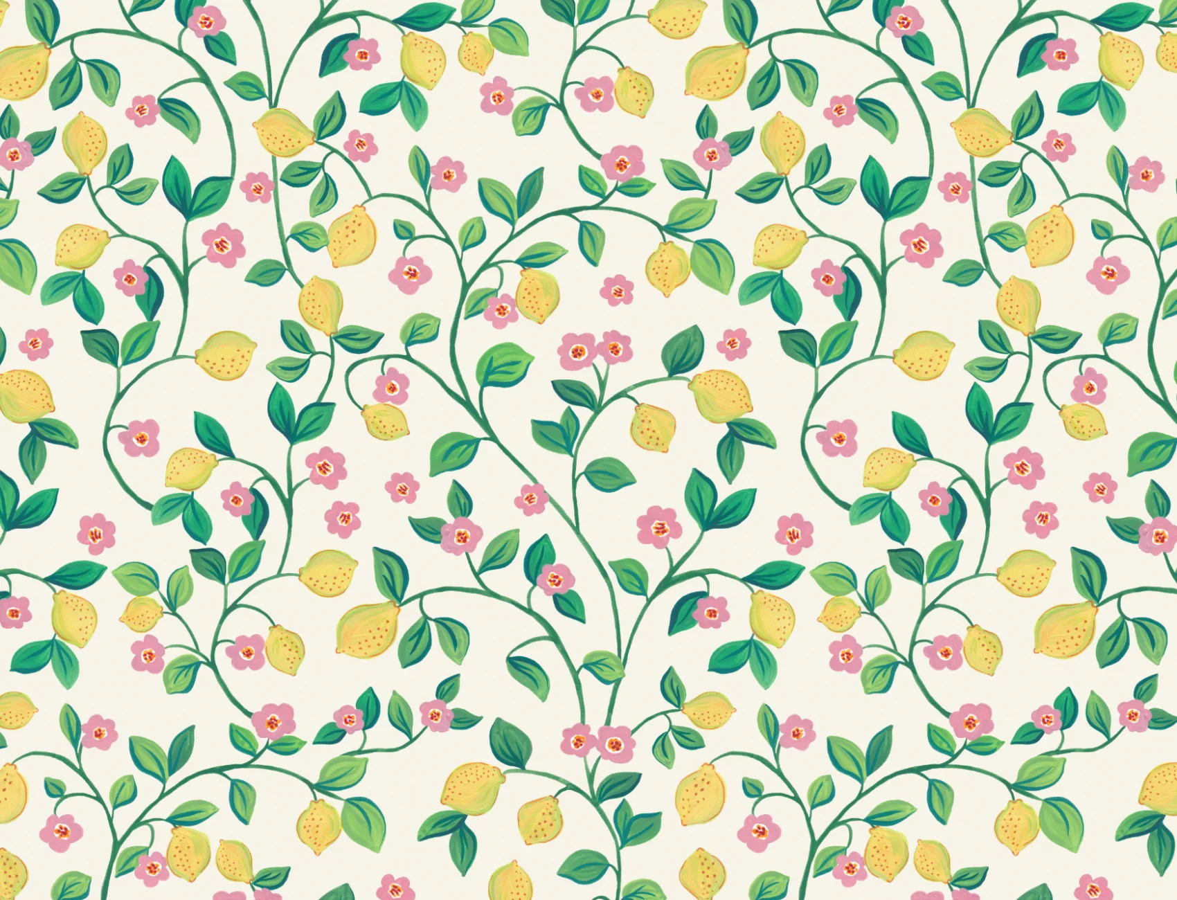 Papier peint blanc Petits citrons botaniques