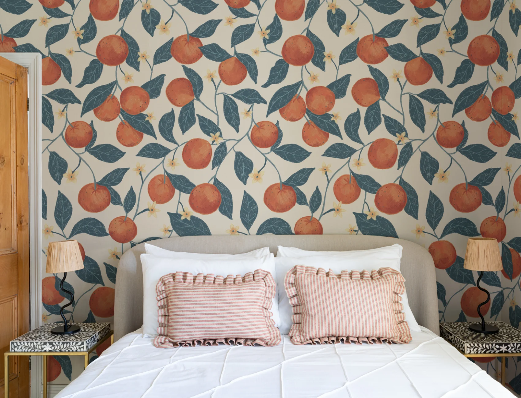 Beige Botanical Oranges Mural