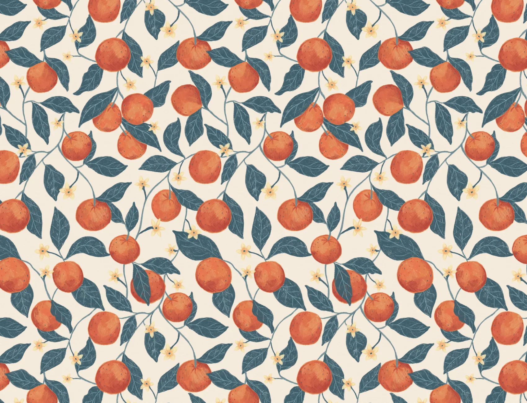 Beige Botanical Oranges Mural