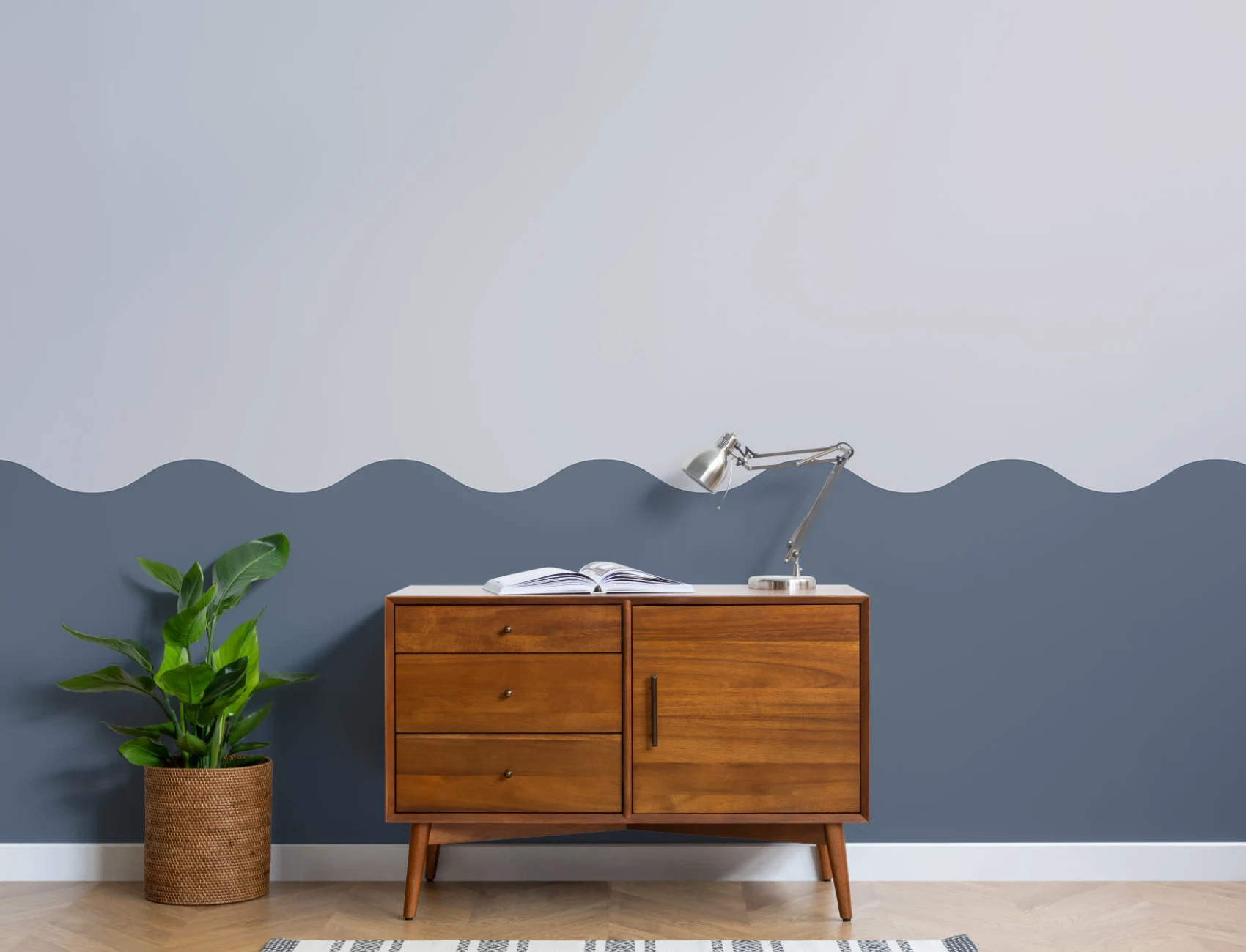 Navy Blue Two-Tone Wave Effect Geometric Wallpaper Mural
