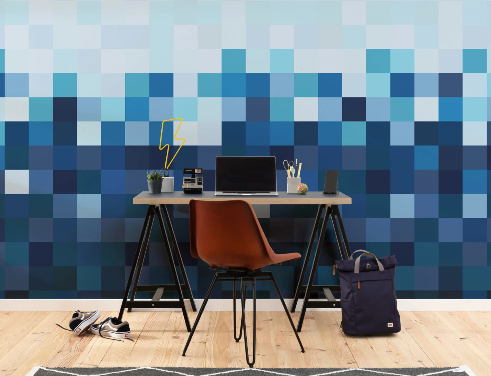 Mural de papel de parede Ombre estilo Pixel de quadrados azuis
