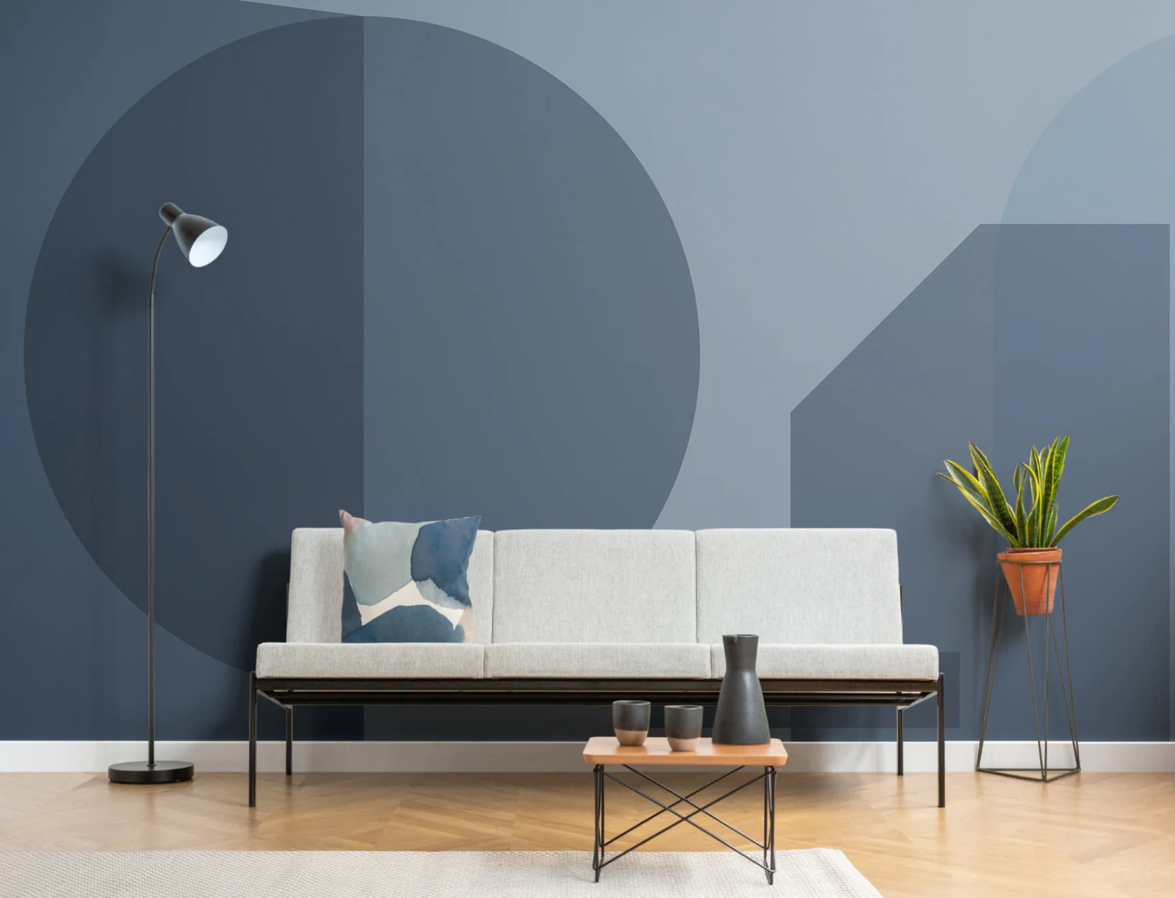Blue Geometric Shapes Modern Bauhaus Wallpaper Mural