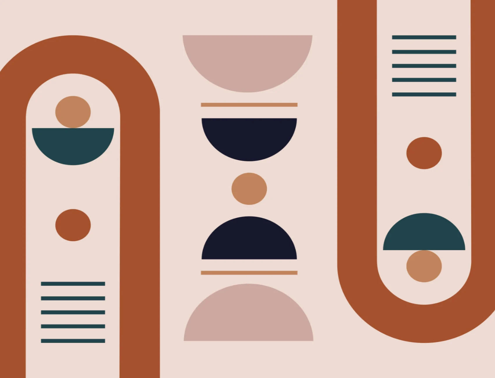 Mural de Papel de Parede Geométrico Neutro Estilo Mid Century Shapes