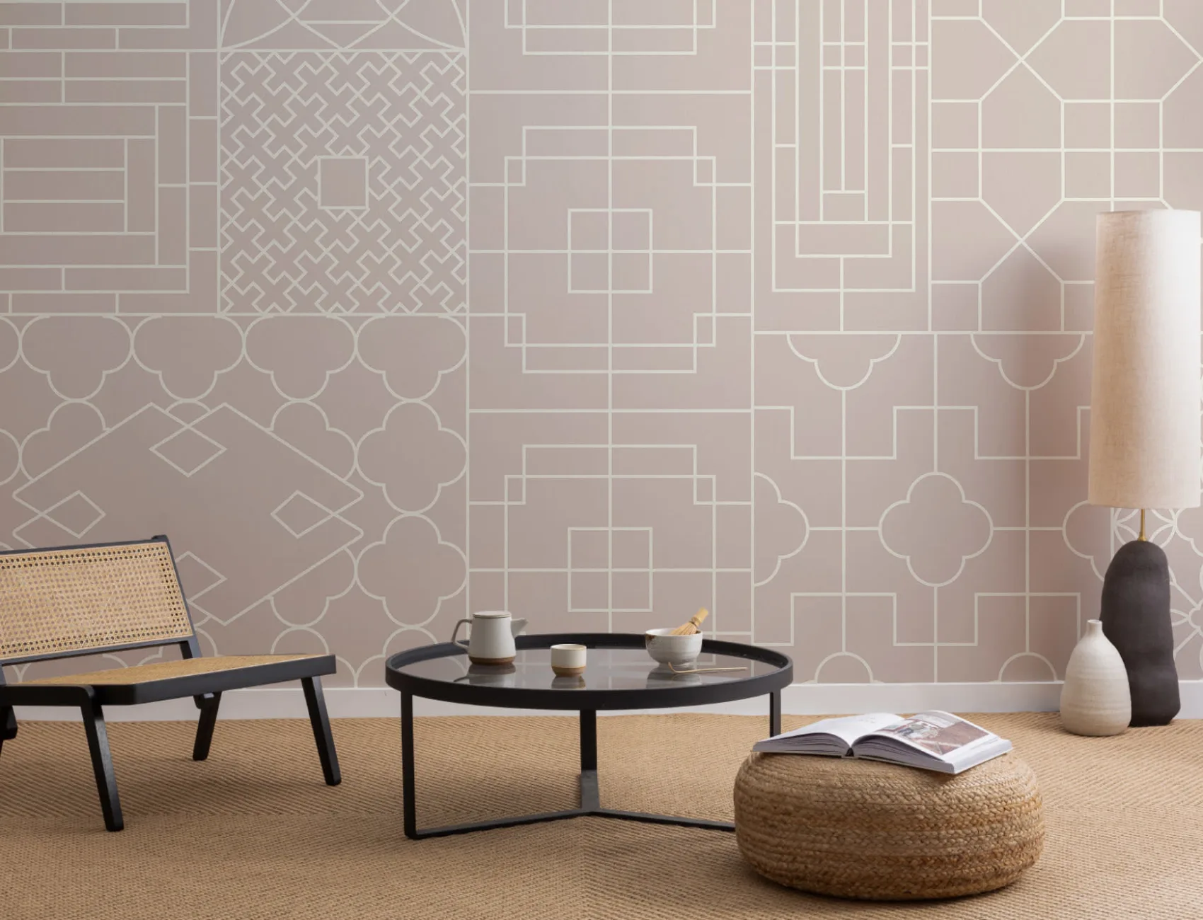 Geometryczna różowa tapeta ścienna w chińskim stylu