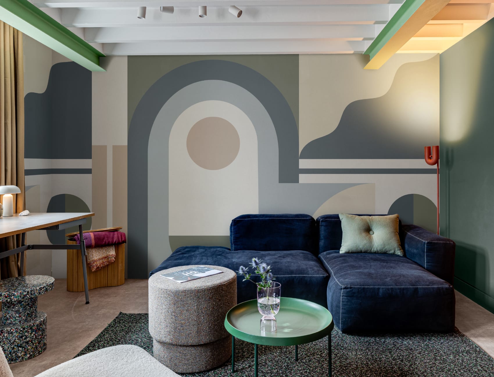 Groene Mid Eeuw Modern Geometrische Muurschildering