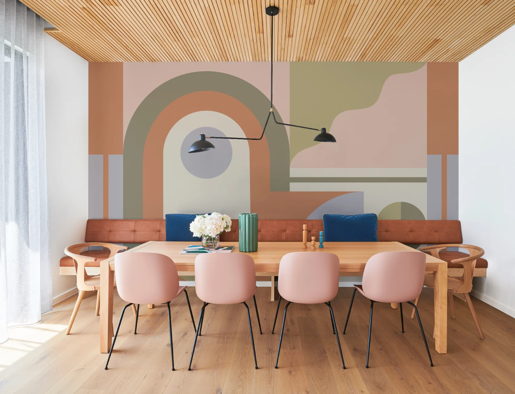 Retro Orange Geometric Design Mural