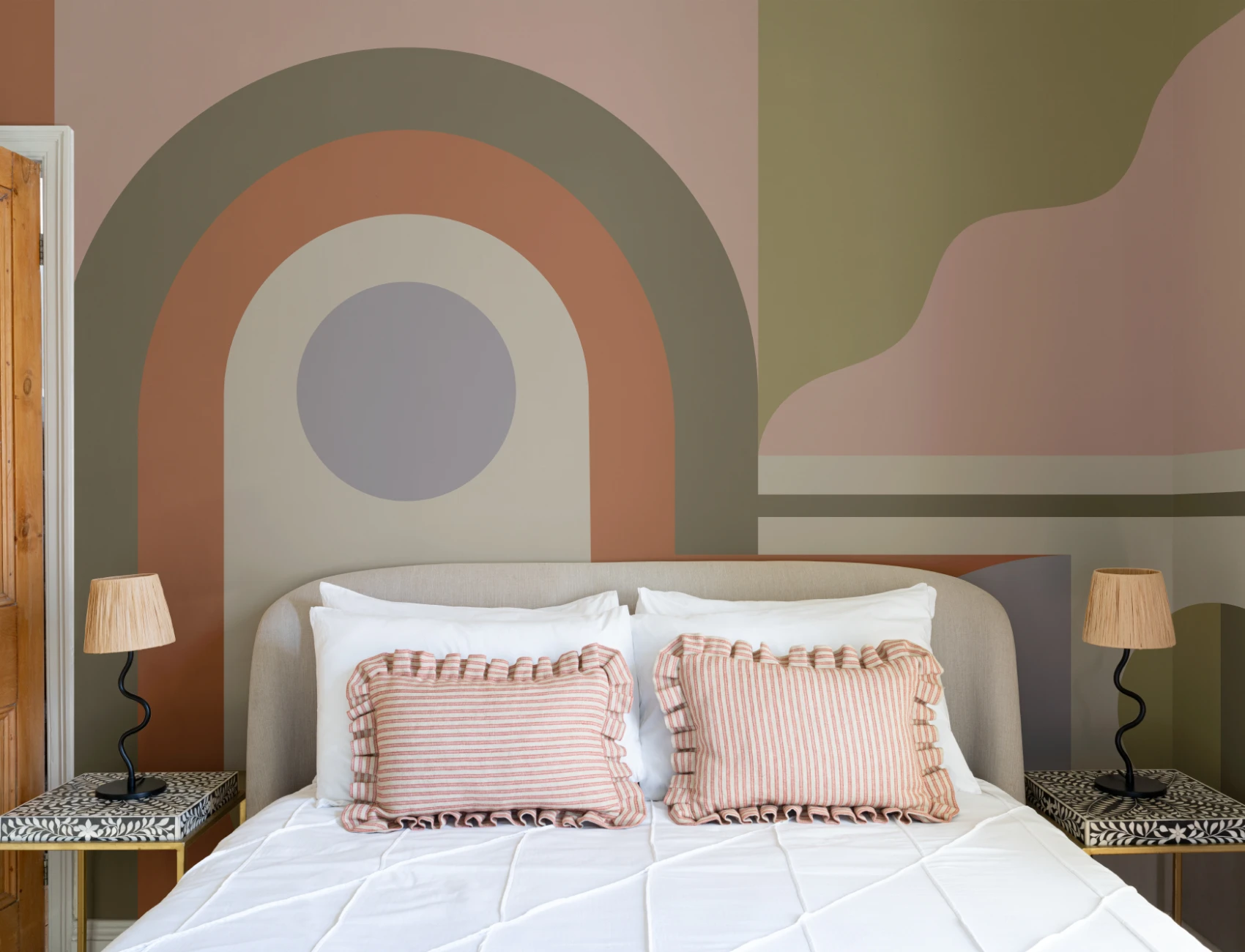 Retro Orange Geometric Design Mural