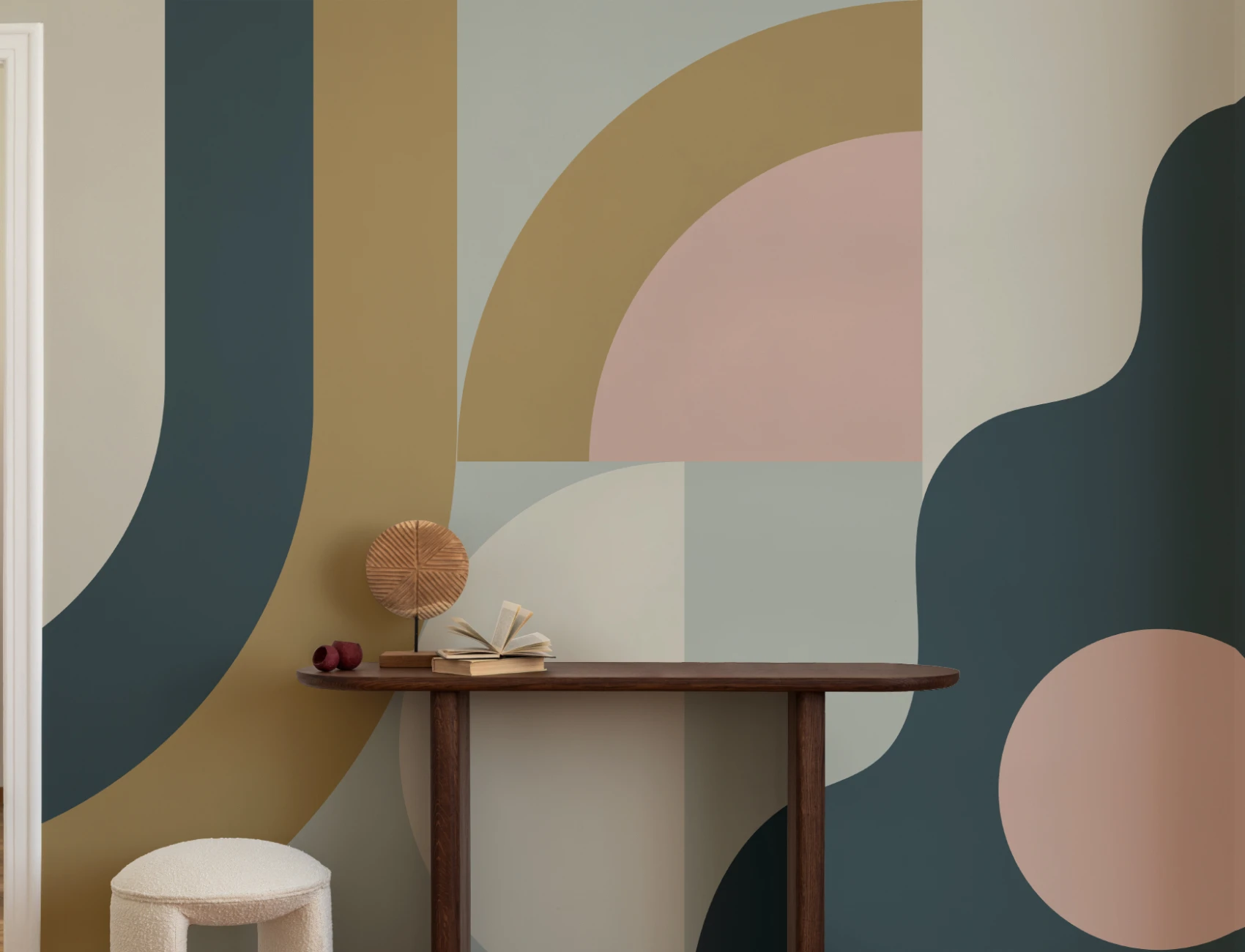 Navy Retro Geometric Pattern Abstract Mural
