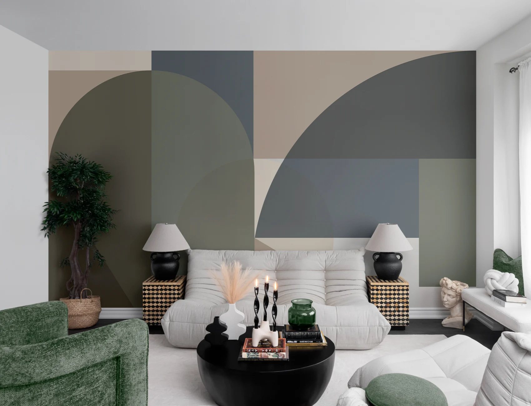 Green Geometric Contemporary Multicolor Mural For Modern Spaces