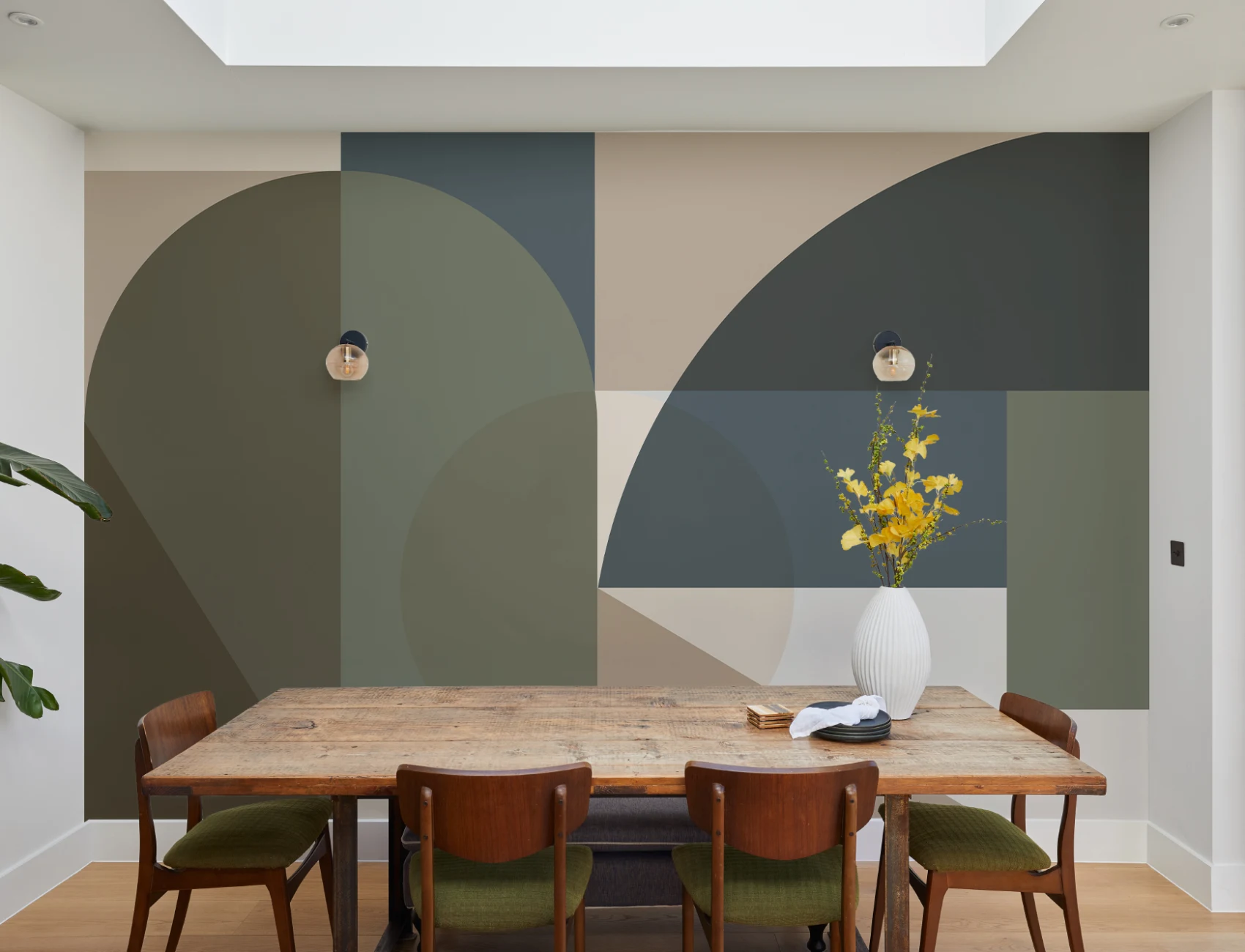 Green Geometric Contemporary Multicolor Mural For Modern Spaces