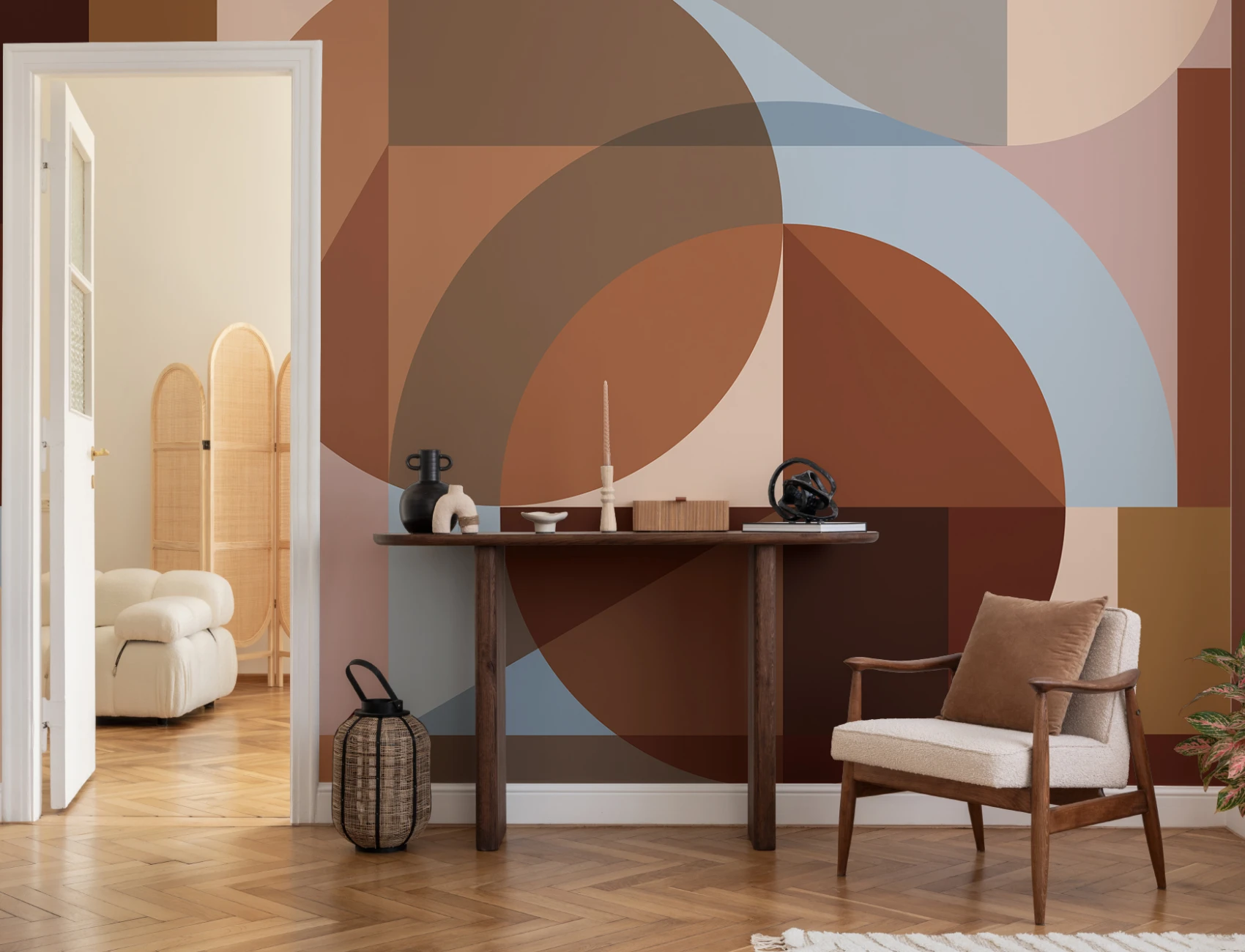 Orange Geometric Retro Vibe Wall Mural