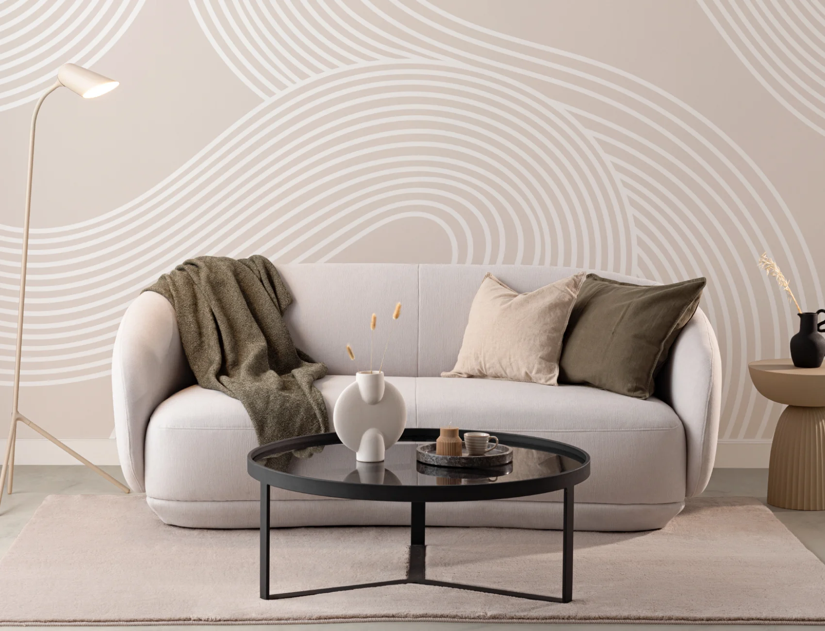 Neutral Curvy Lines Modern Zen Garden Wallpaper Mural