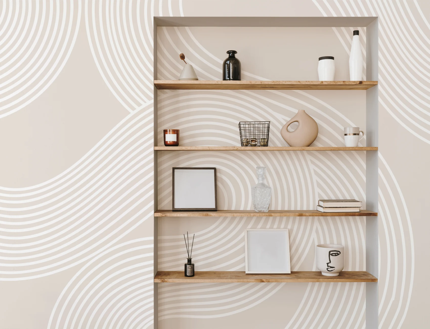 Neutral Curvy Lines Modern Zen Garden Wallpaper Mural