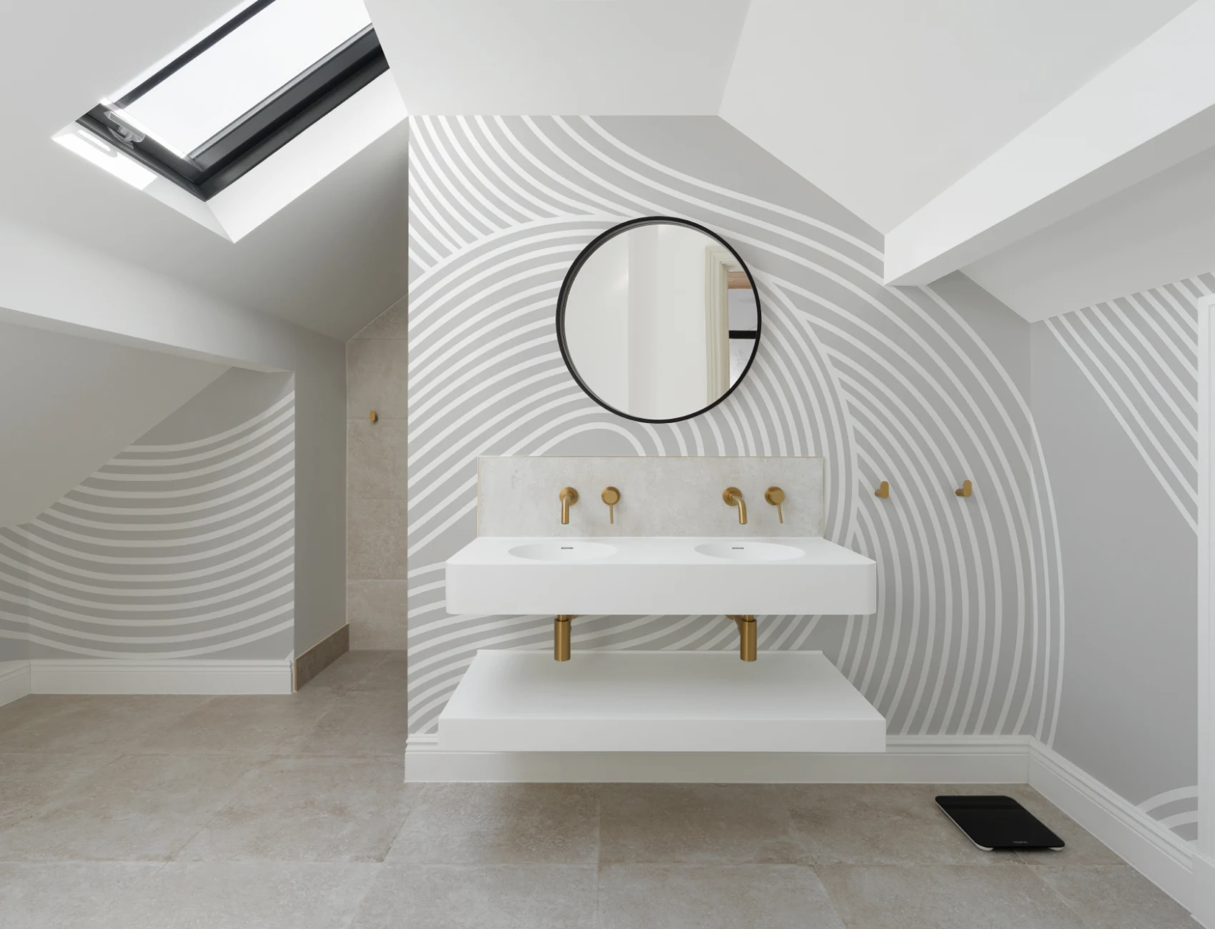 Gray Curvy Lines Modern Zen Garden Wallpaper Mural