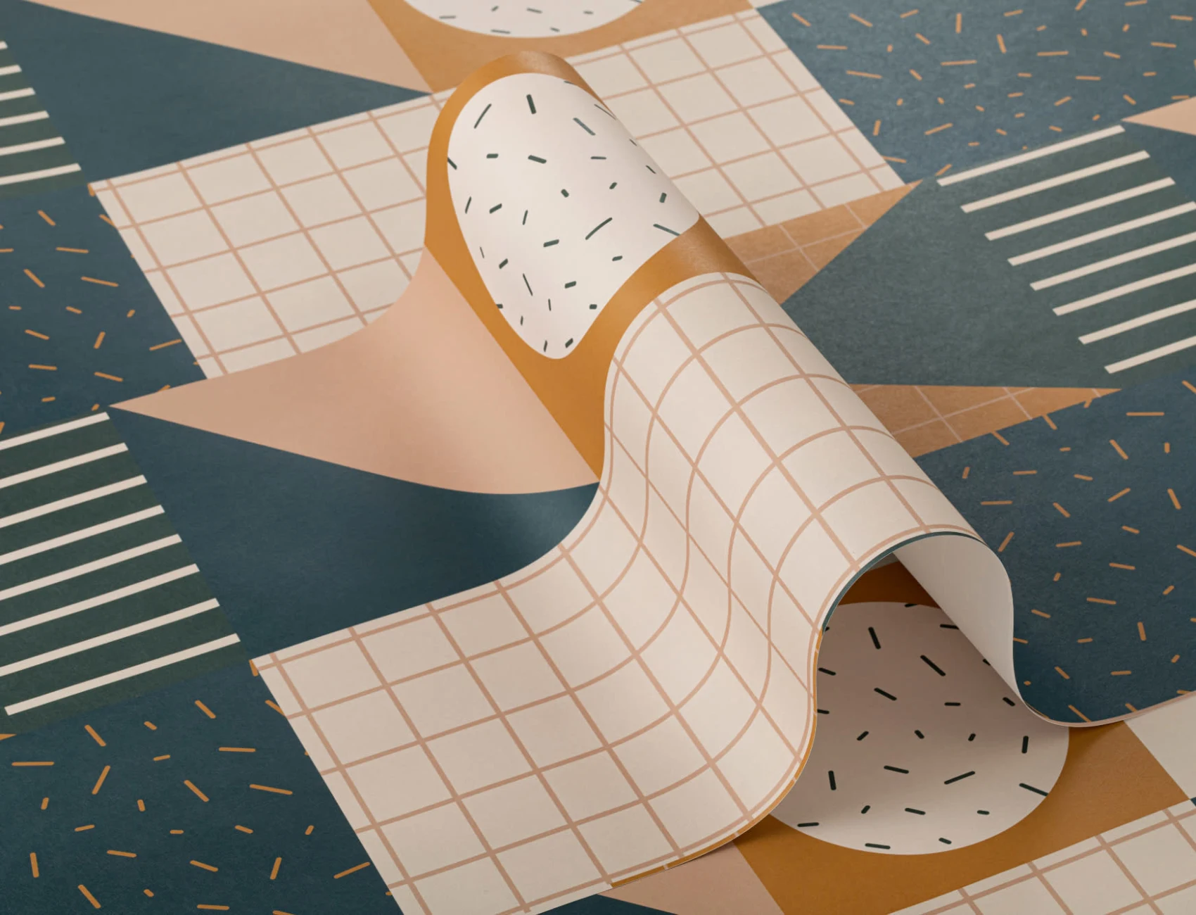Papier Peint Memphis à Motifs de Formes Géométriques aux Couleurs Terreuses