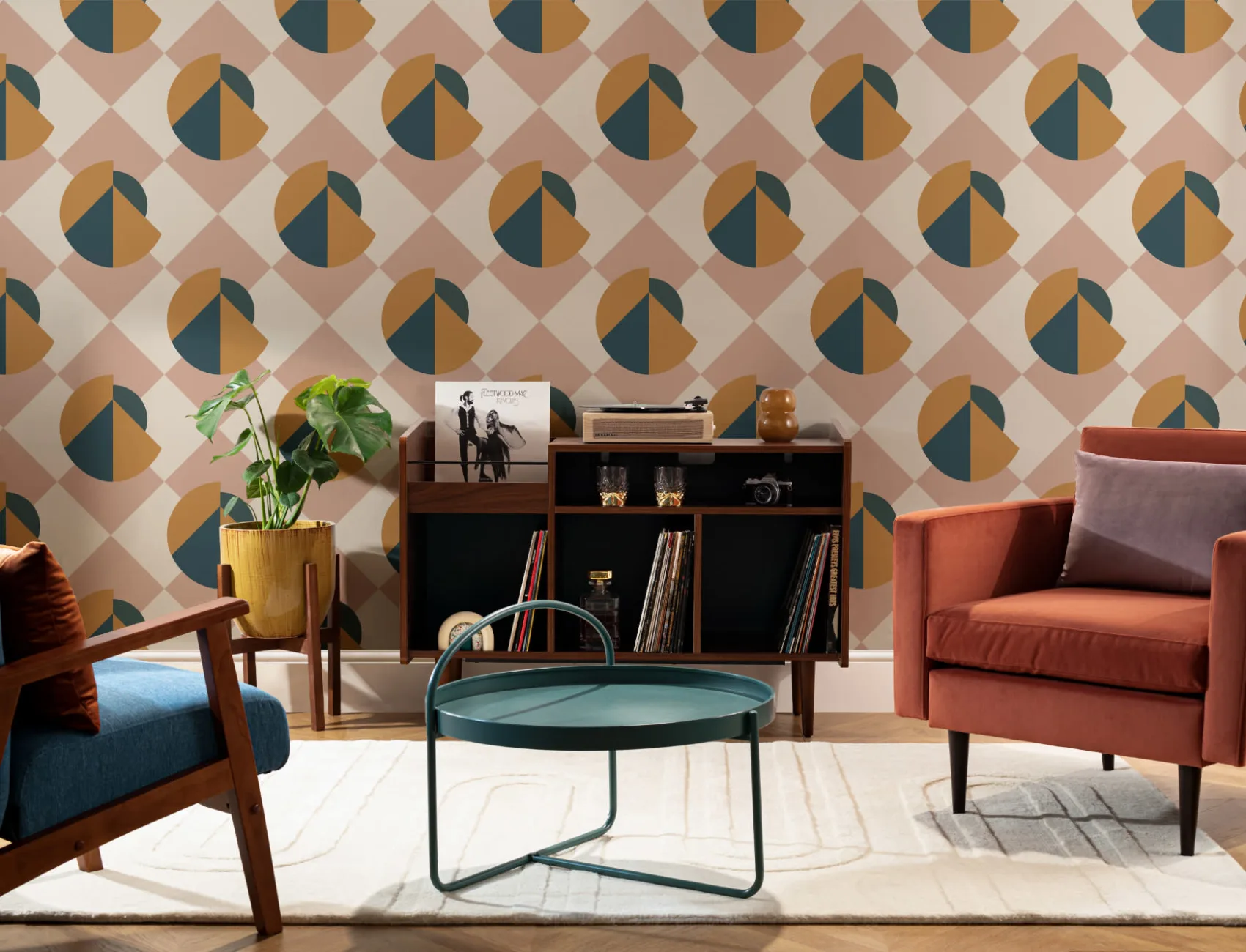 Retro Memphis Pink & Yellow Geometric Pattern Wallpaper