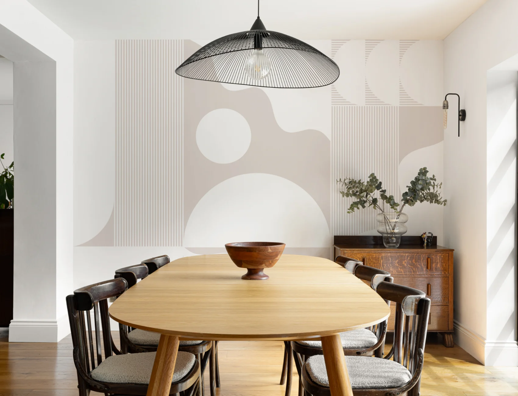 Alb și bej Abstract Geometric Wallpaper Mural