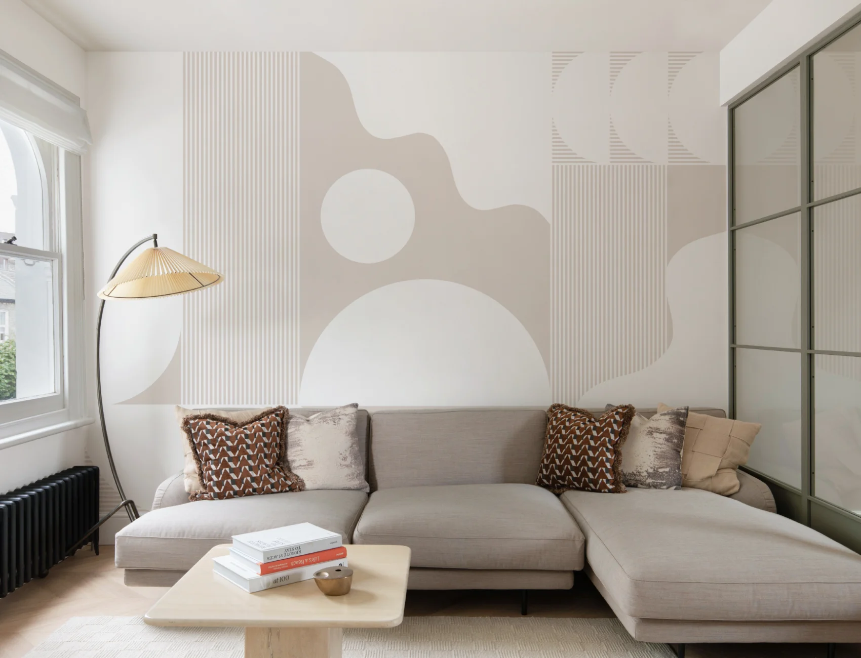 Alb și bej Abstract Geometric Wallpaper Mural