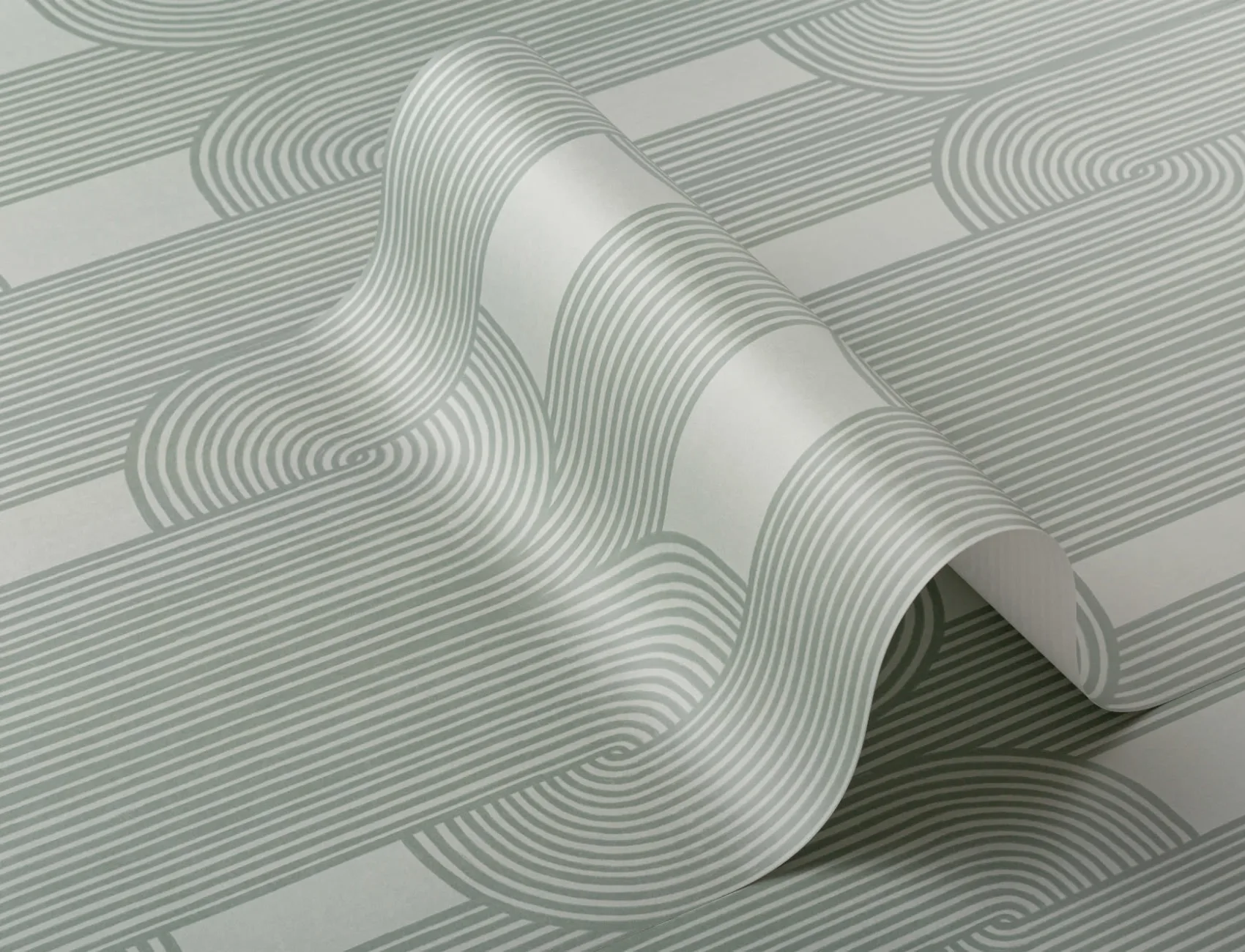 Papier Peint Vert à Motifs de Lignes Courbes Entrelacées