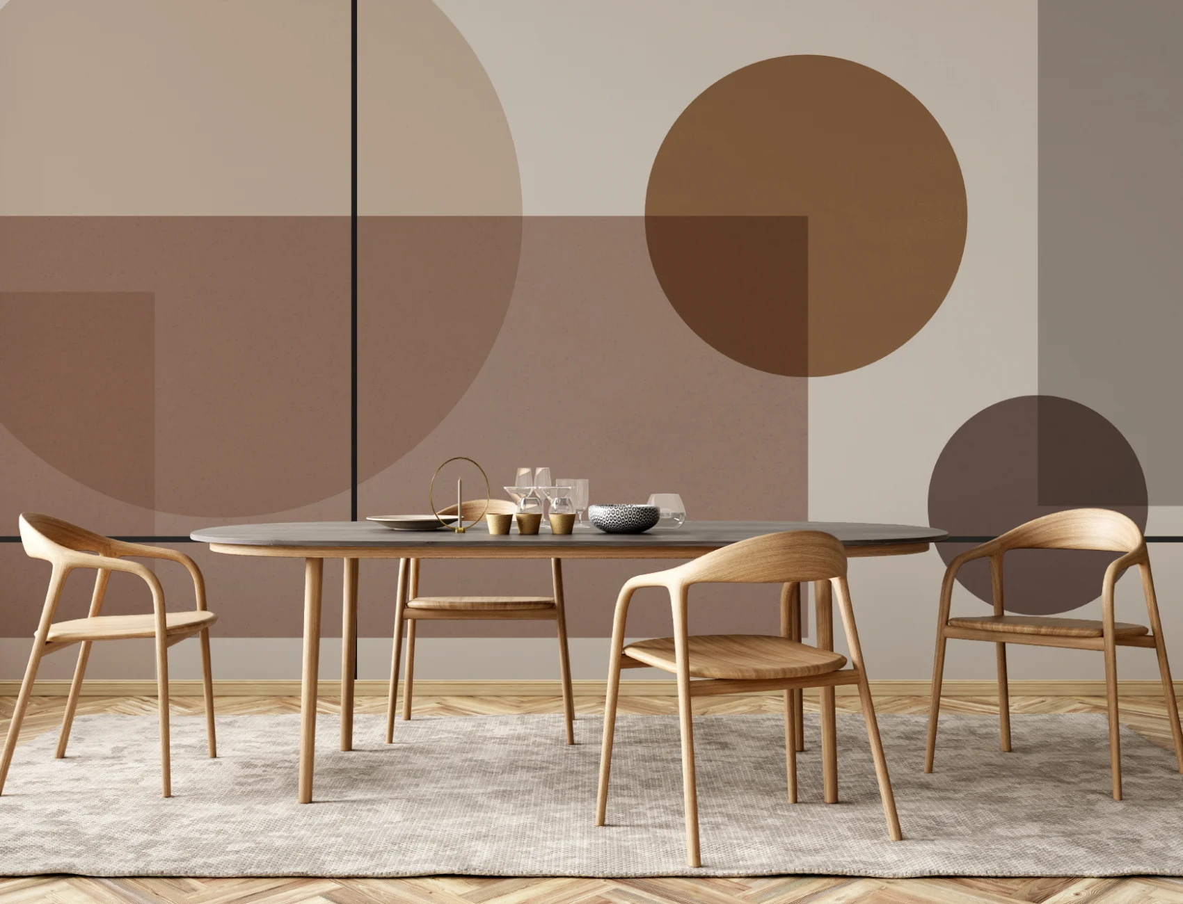 Neutraal Mid Eeuw Abstract Geometrisch Behang Muurschildering