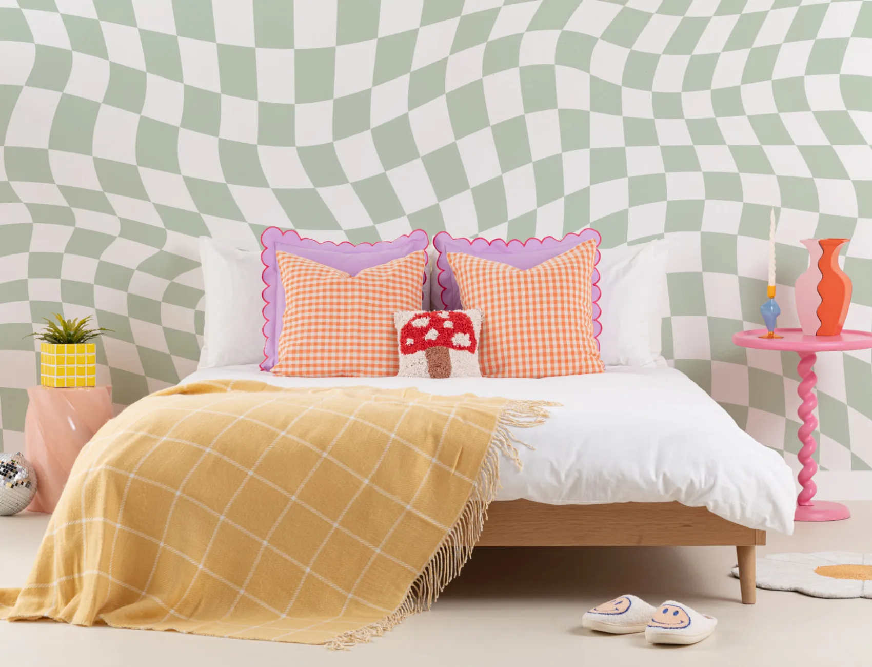 Cool Green Checkered Aesthetic Pattern Wallpaper Mural