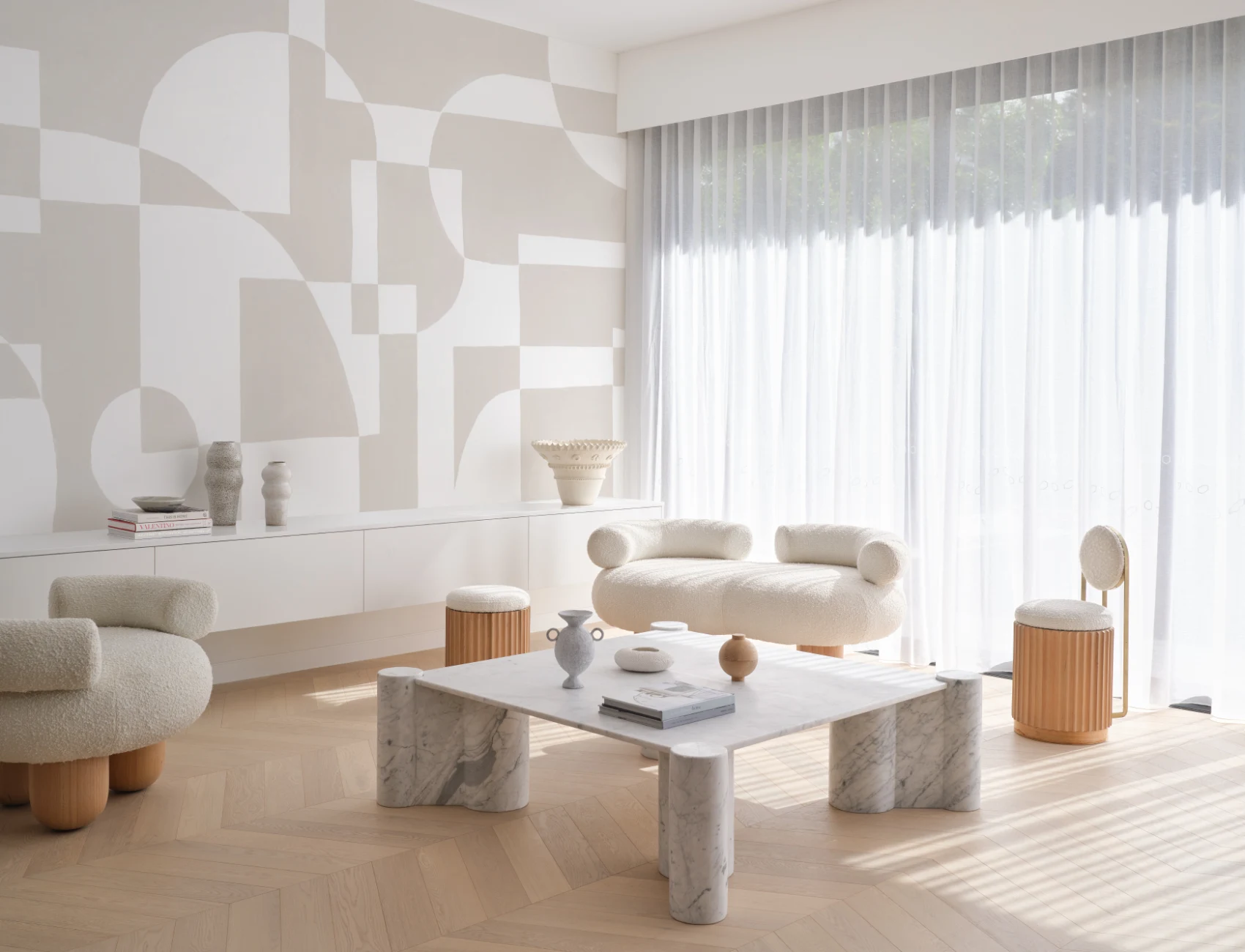Papel Pintado Nórdico Geométrico en Beige