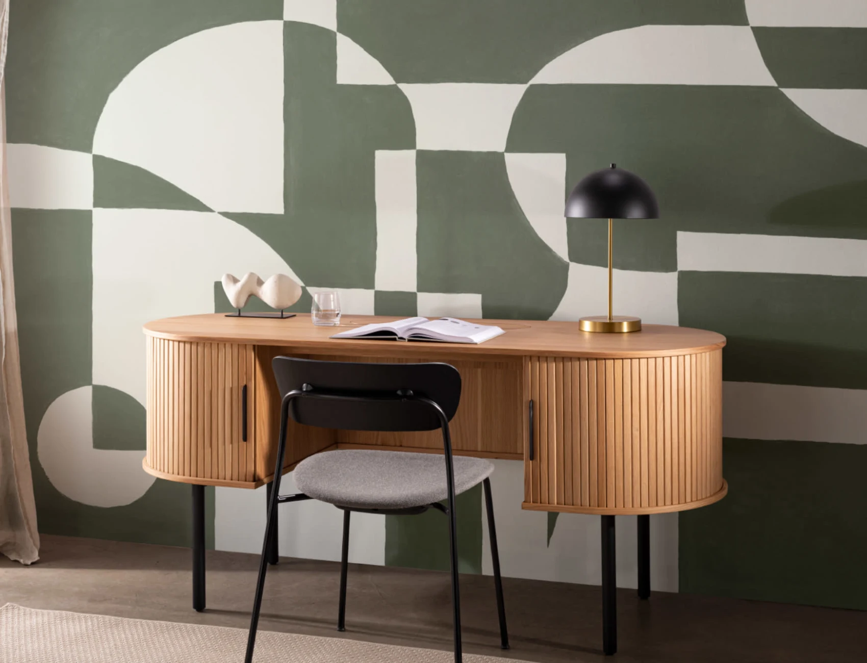 Dark Green Scandinavian Abstract Geometric Mural