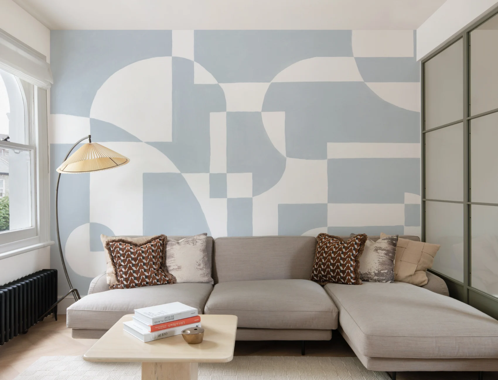 Hemelsblauwe Scandinavische Abstracte Geometrische Muurschildering