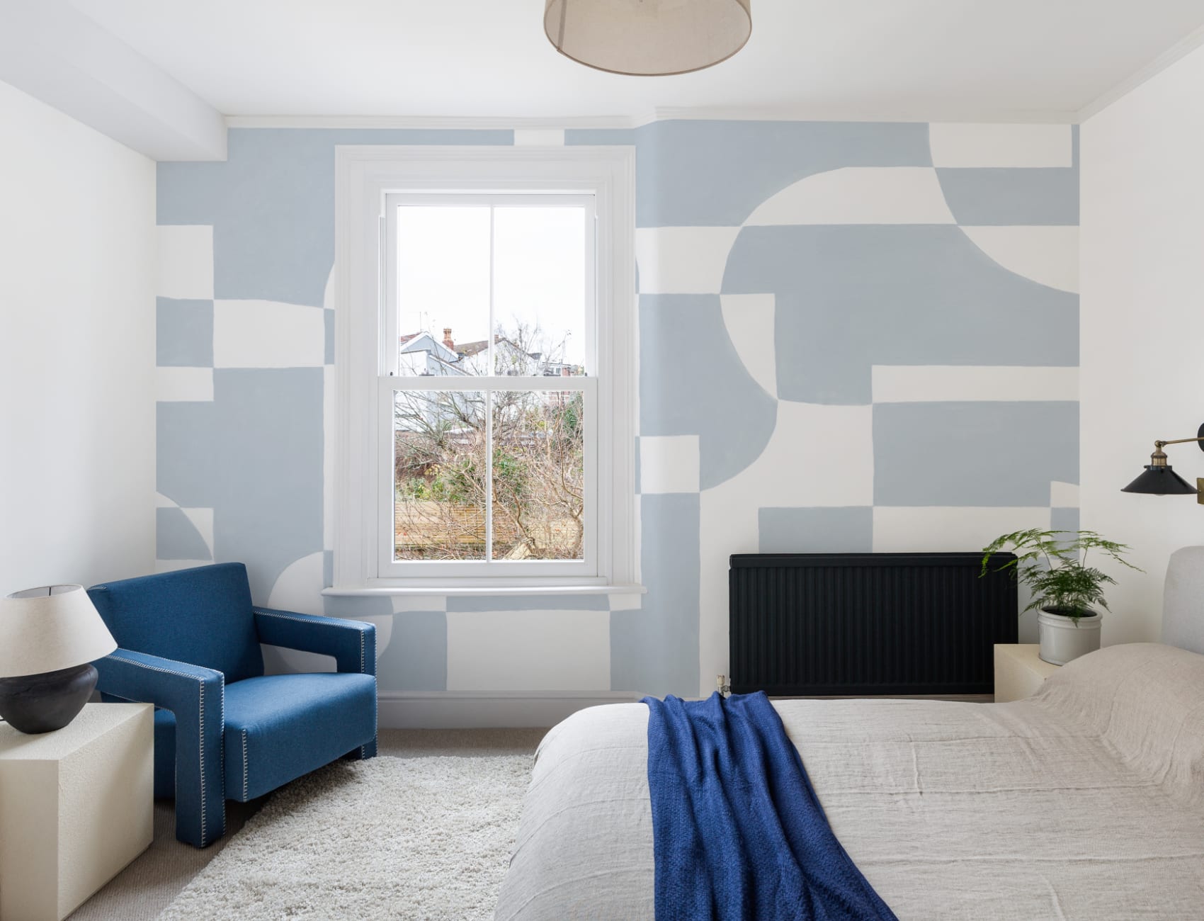 Hemelsblauwe Scandinavische Abstracte Geometrische Muurschildering