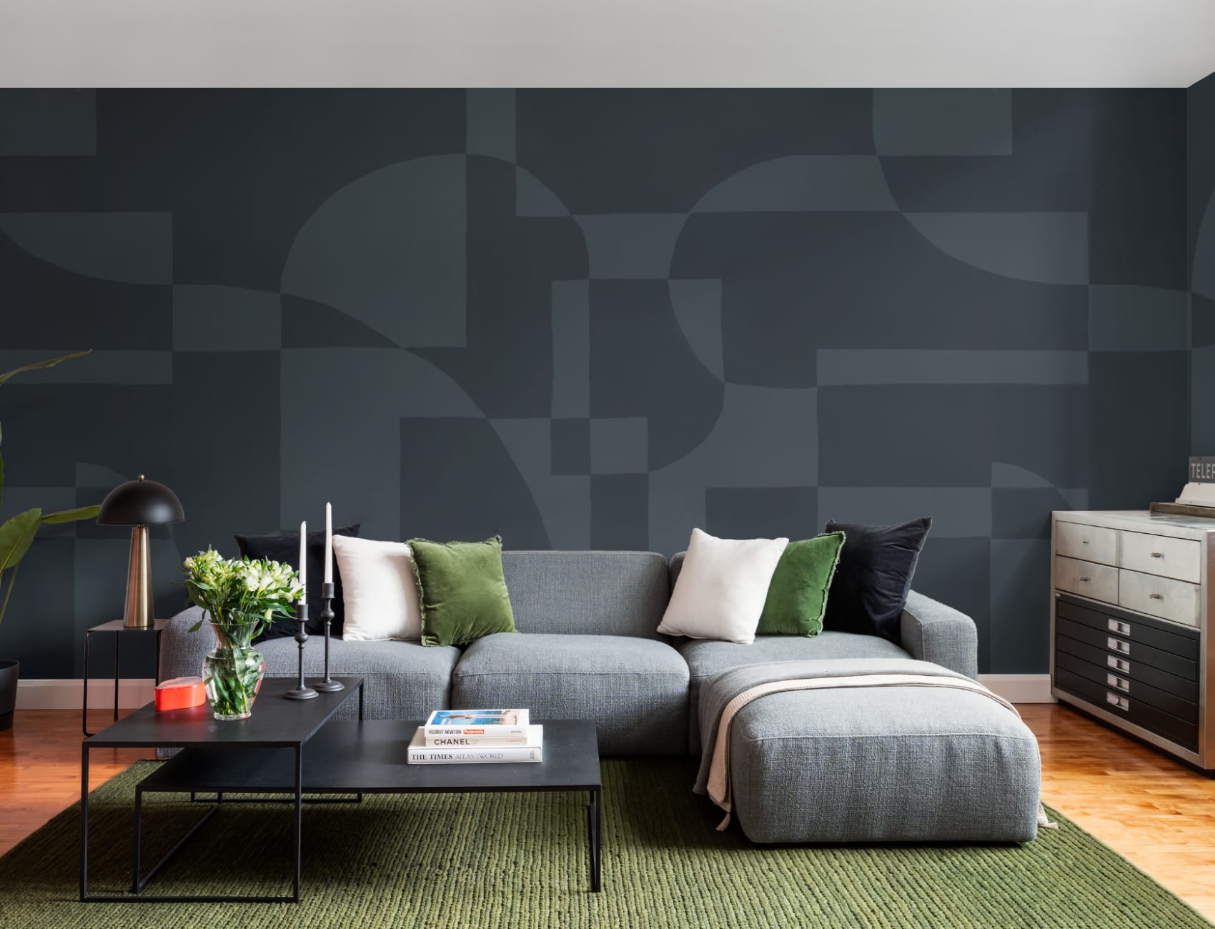 Navy Blue Scandi Abstract Geometric Mural