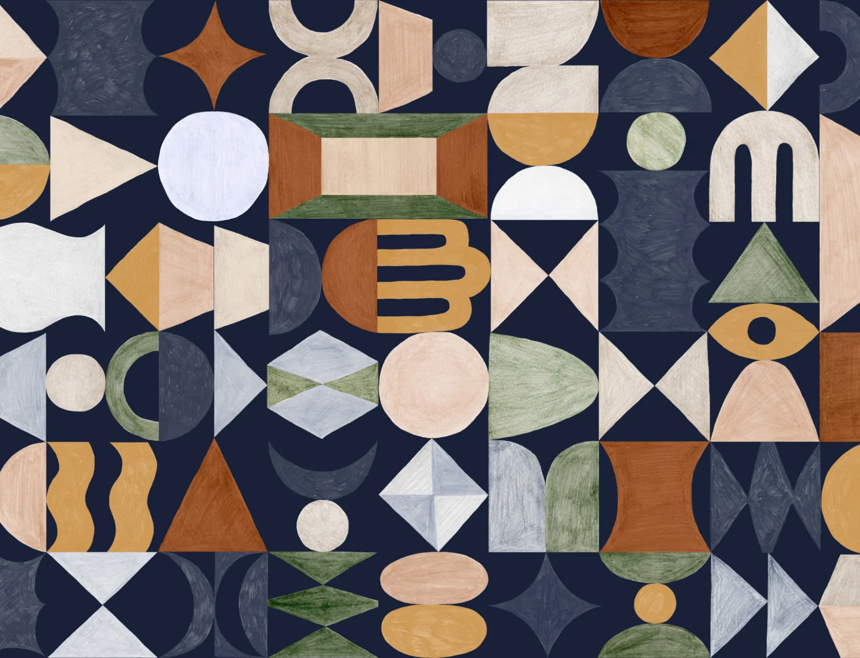 Retro Geometric Totem Shapes Wallpaper Mural
