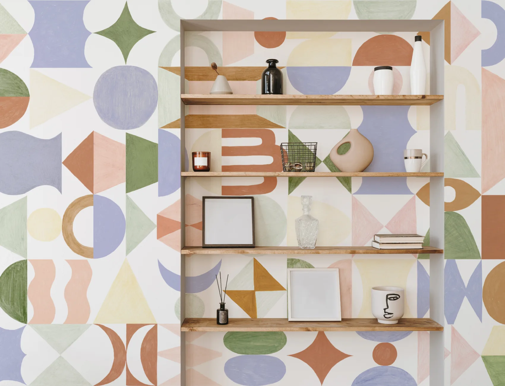 Pastel Geometrische Totem Vormen Behang Muurschildering