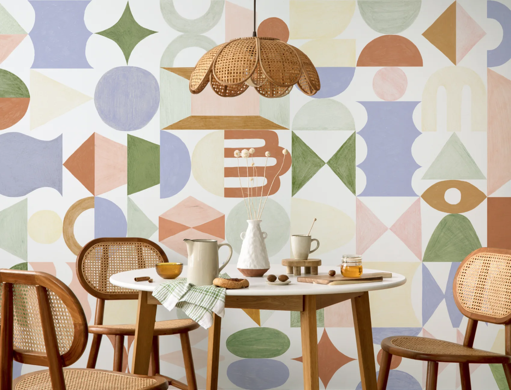 Pastel Geometrische Totem Vormen Behang Muurschildering