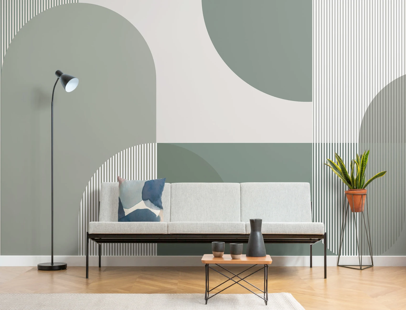 Green Scandinavian Geometric Mural