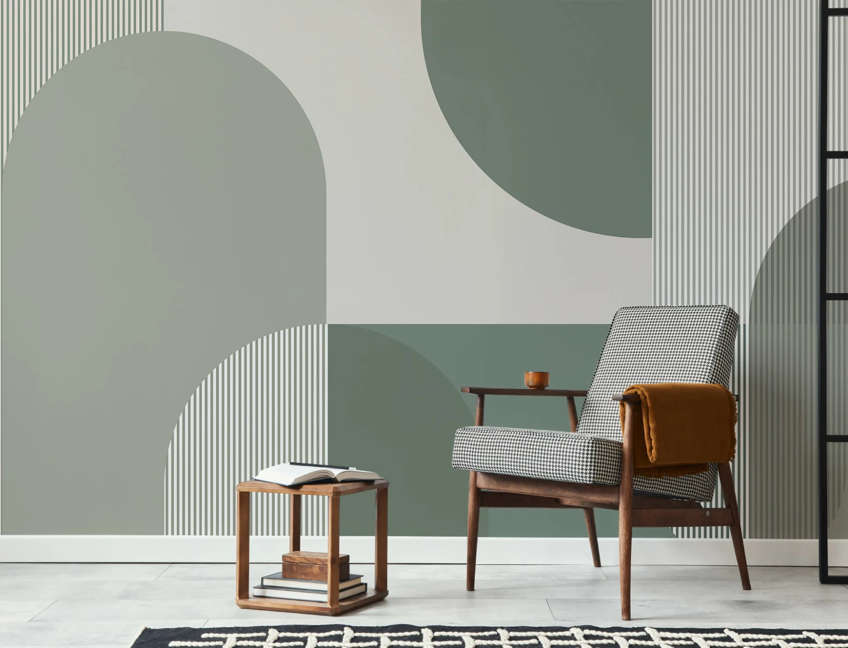 Green Scandinavian Geometric Mural
