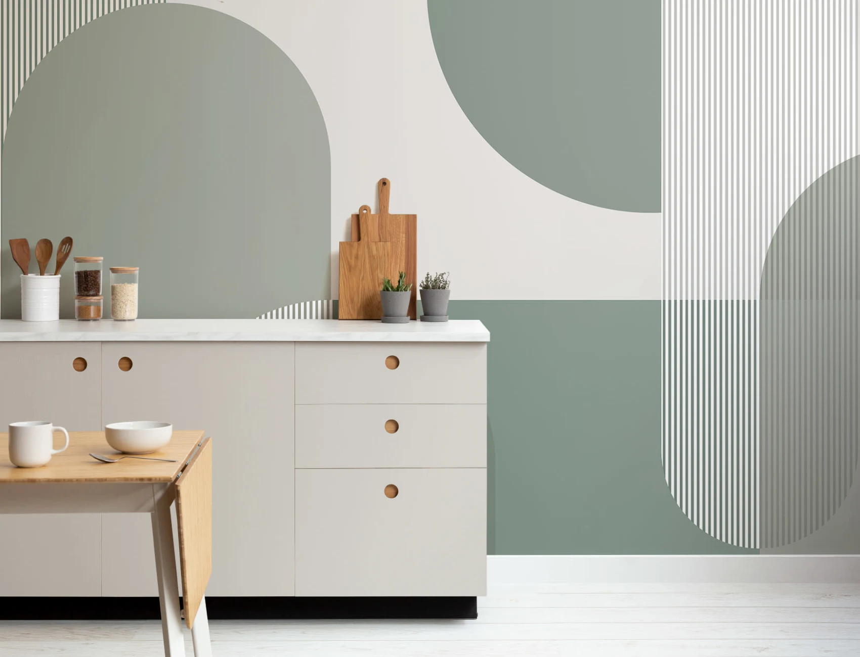 Green Scandinavian Geometric Mural