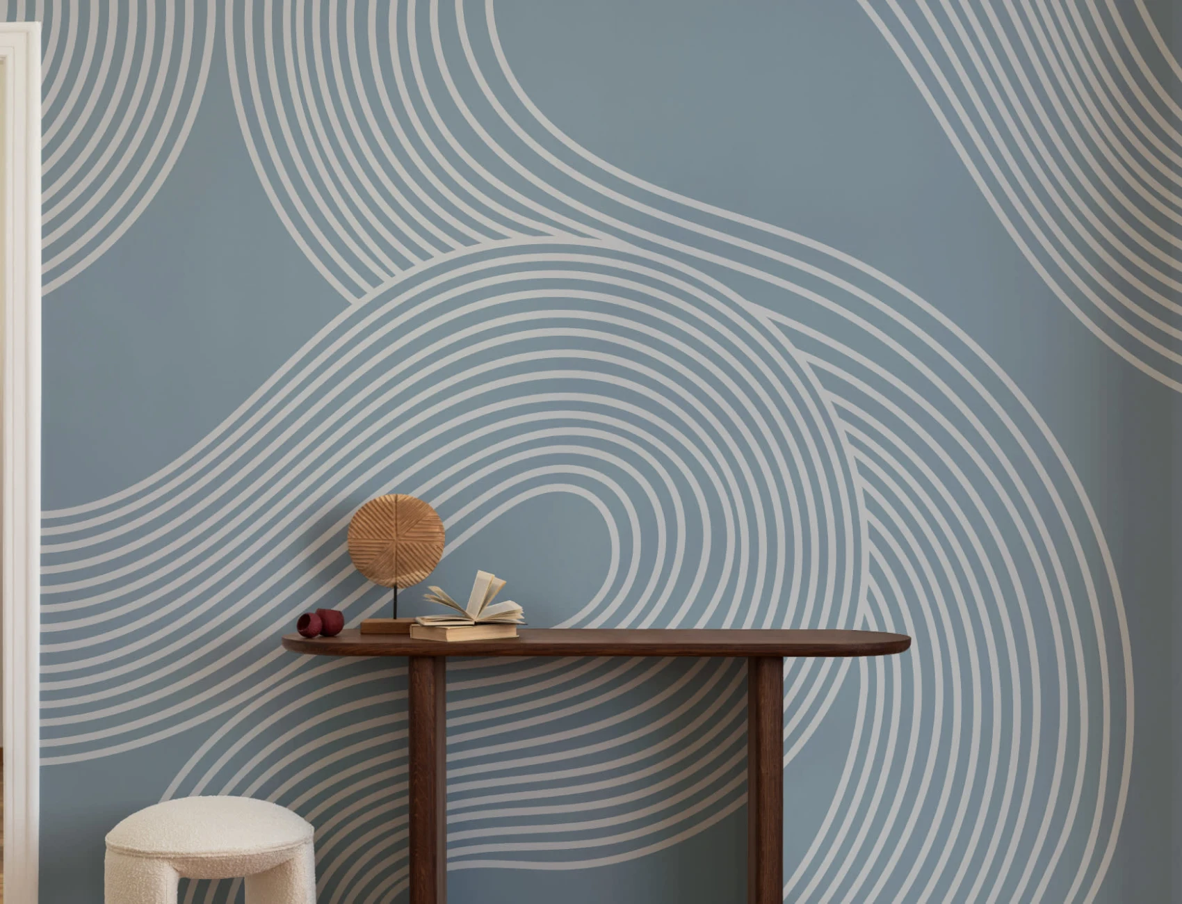 Blue Curvy Lines Zen Garden Pattern Mural