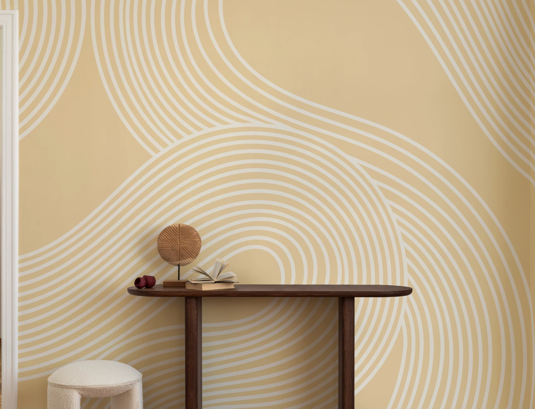 Yellow Curvy Lines Modern Zen Garden Mural