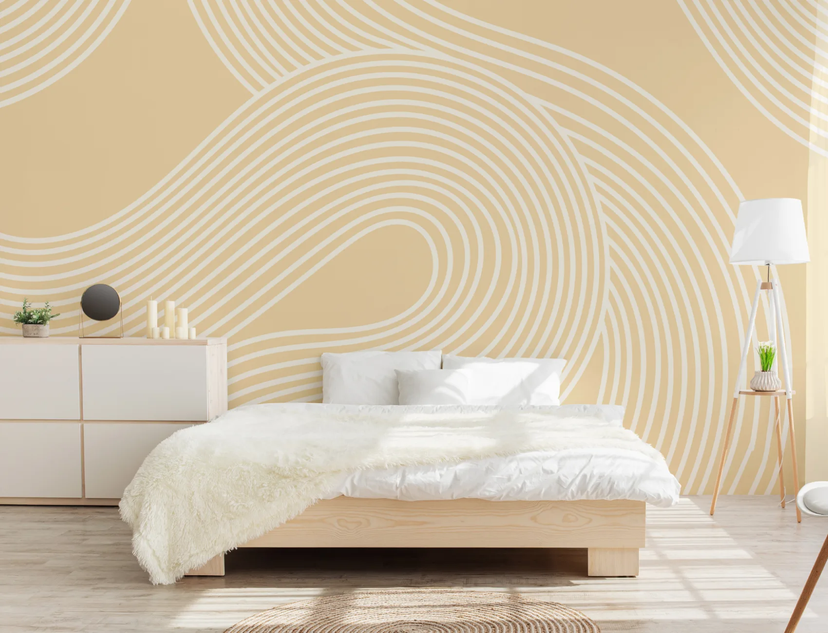 Yellow Curvy Lines Modern Zen Garden Mural