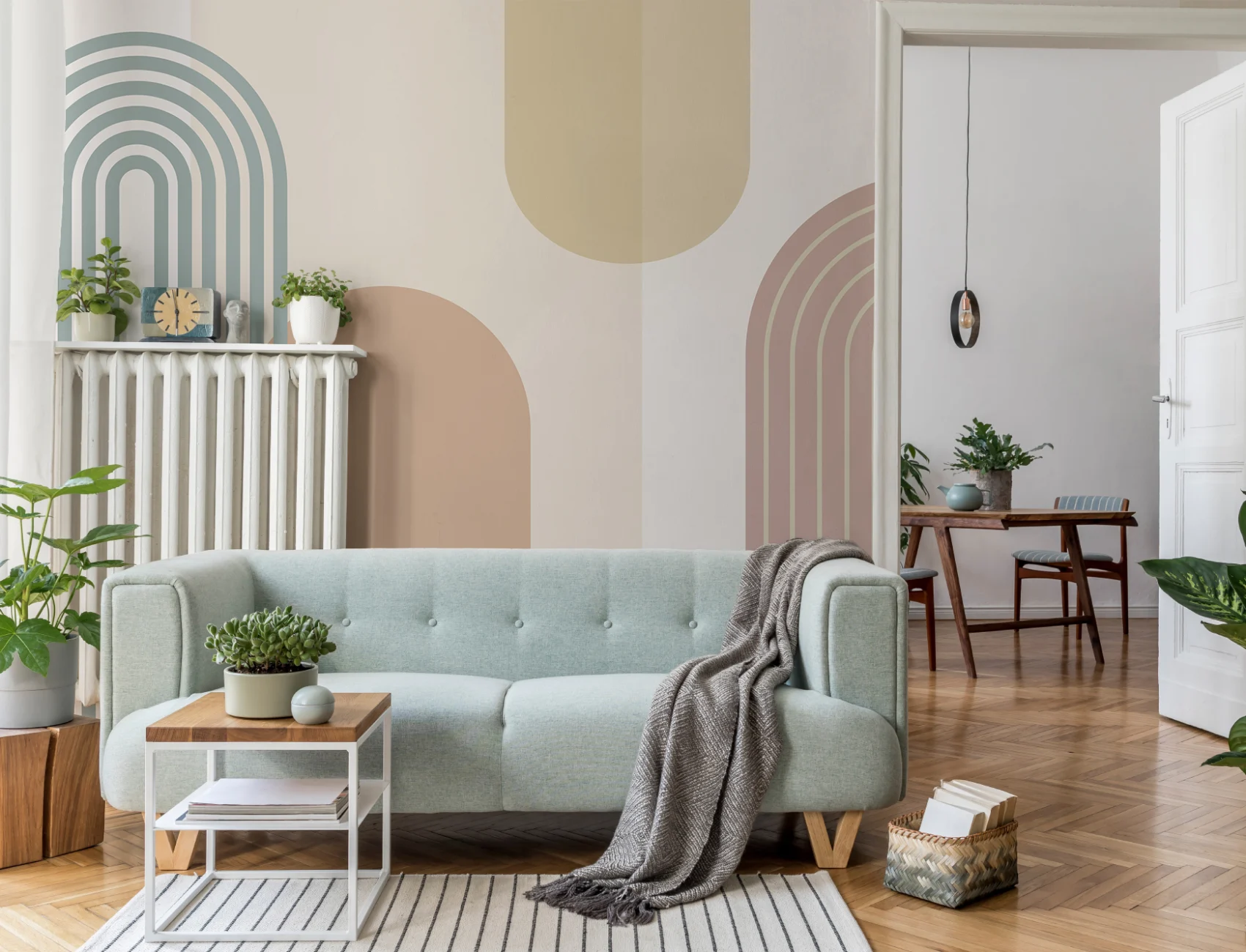 Pastell Retro Geometriska bågar Mural-tapeter