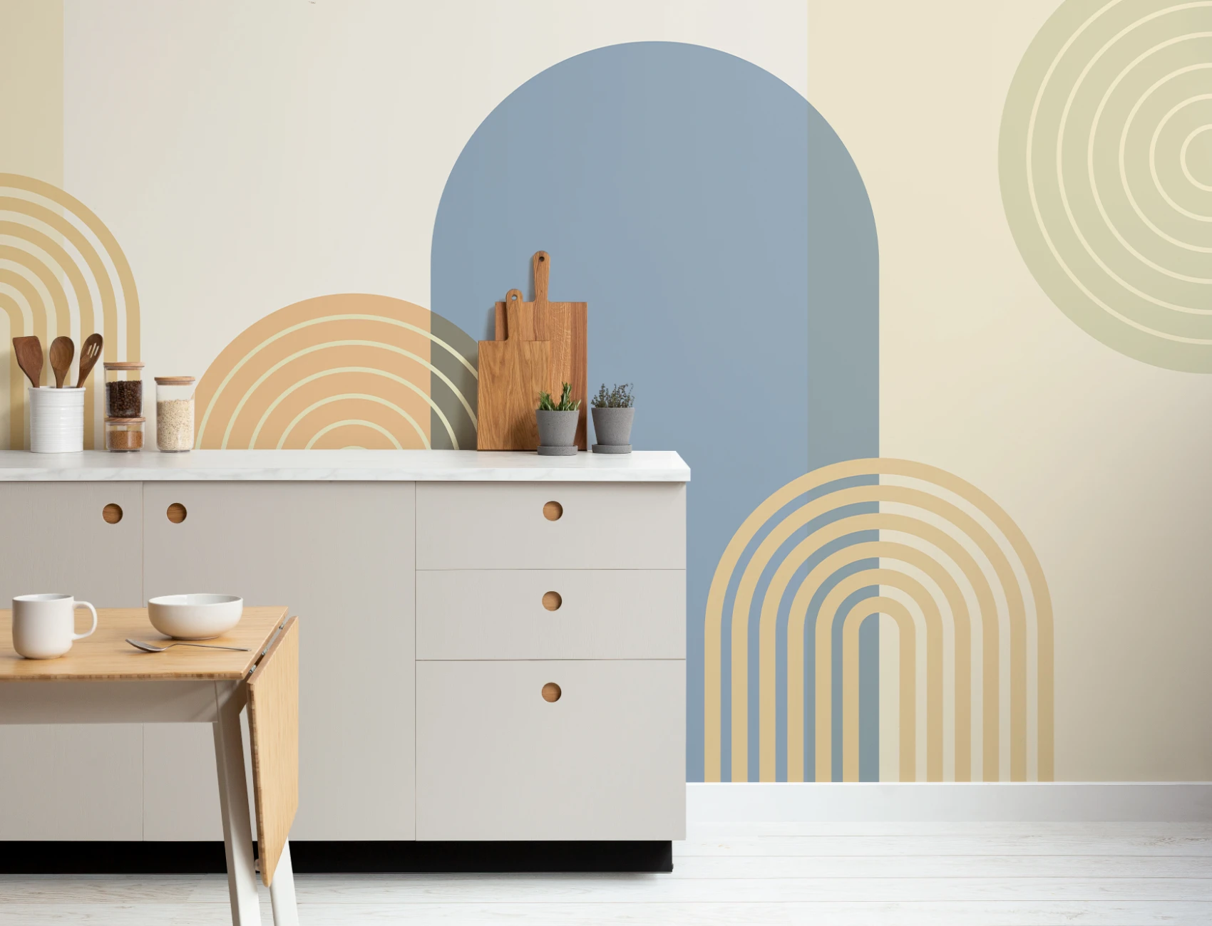Multi Retro Geometric Arches Mural