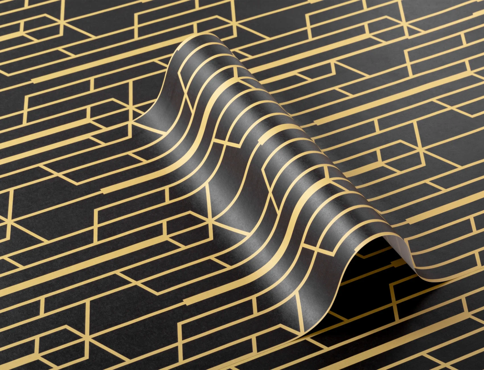 Yellow & Black Geometric Repeat Pattern Wallpaper