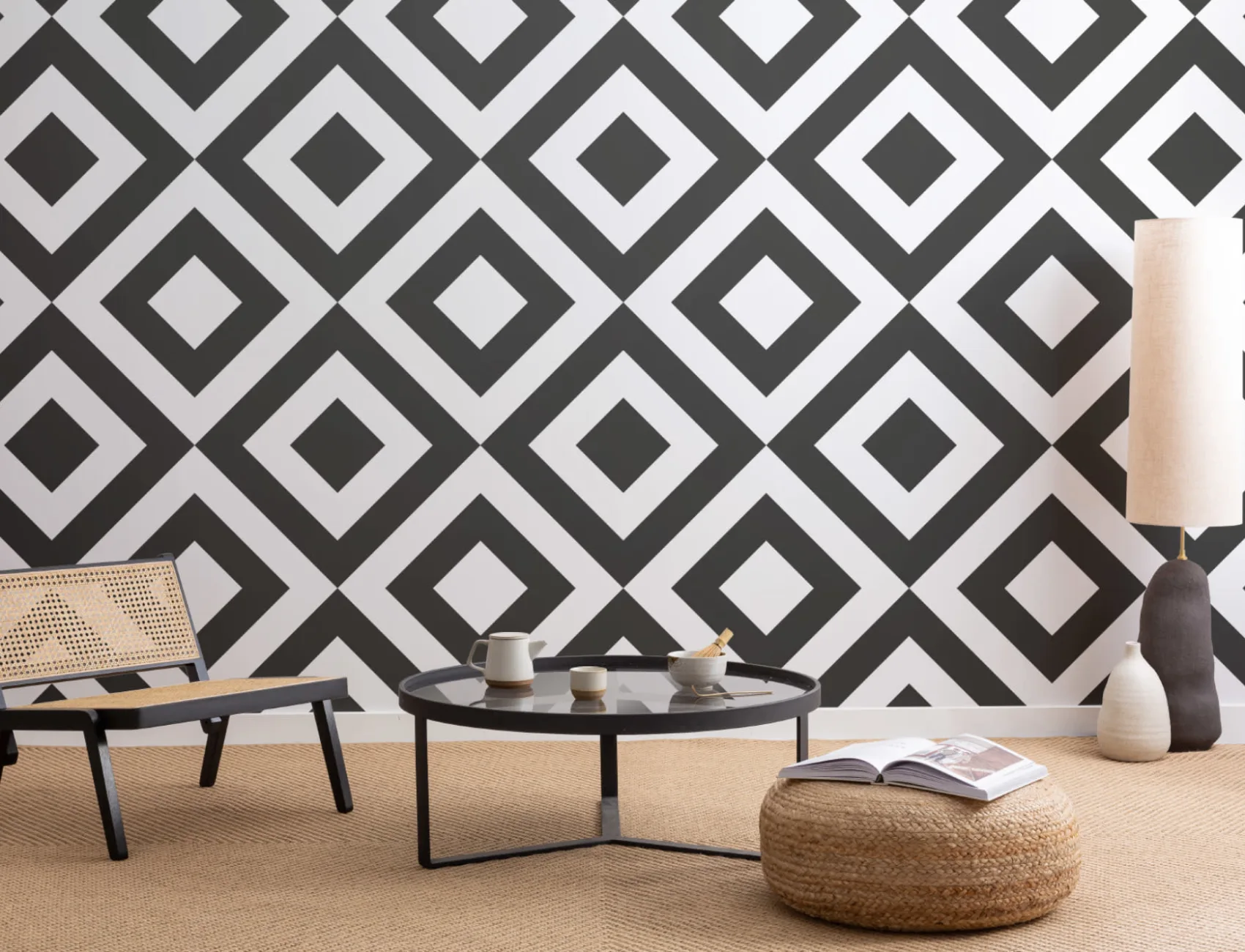 Black & White Diamond Pattern Wallpaper Mural