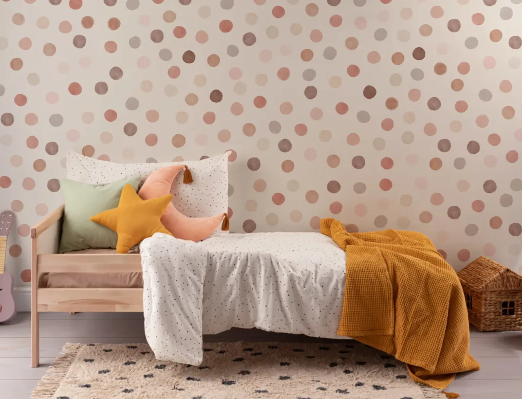Mural Papel Pintado Lunares Acuarela Tono Cálido